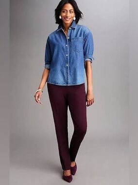 J Jill Ponte Slim Leg Pull On Pant Size XL Tall Maroon Burgundy Pockets Office